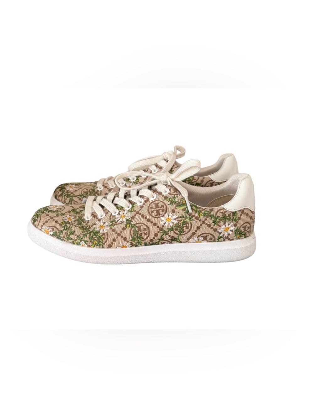 Tory Burch Howell T-Monogram Daisy Sneakers Hazel White 81296 Size 9M